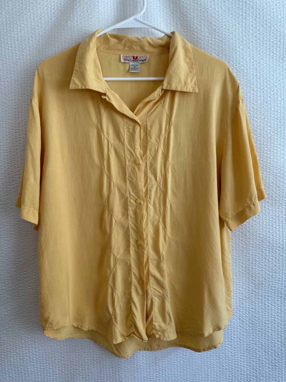 Vintage Stunt Collection 100% Silk Women’s Yellow Short Sleeve Blouse Size:Large